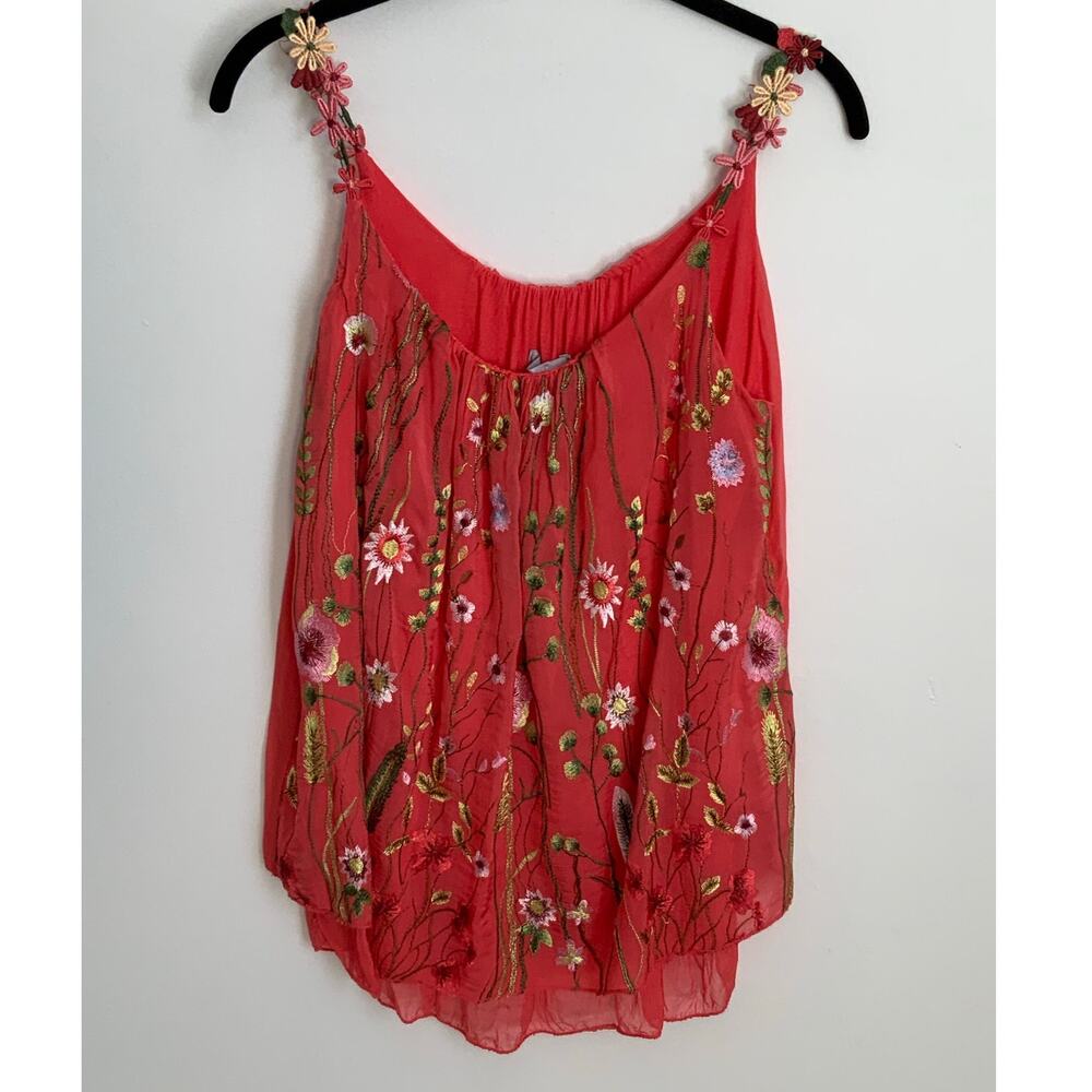 Tina Stephens‎ Silk Embroidered Garden Cami size M/L